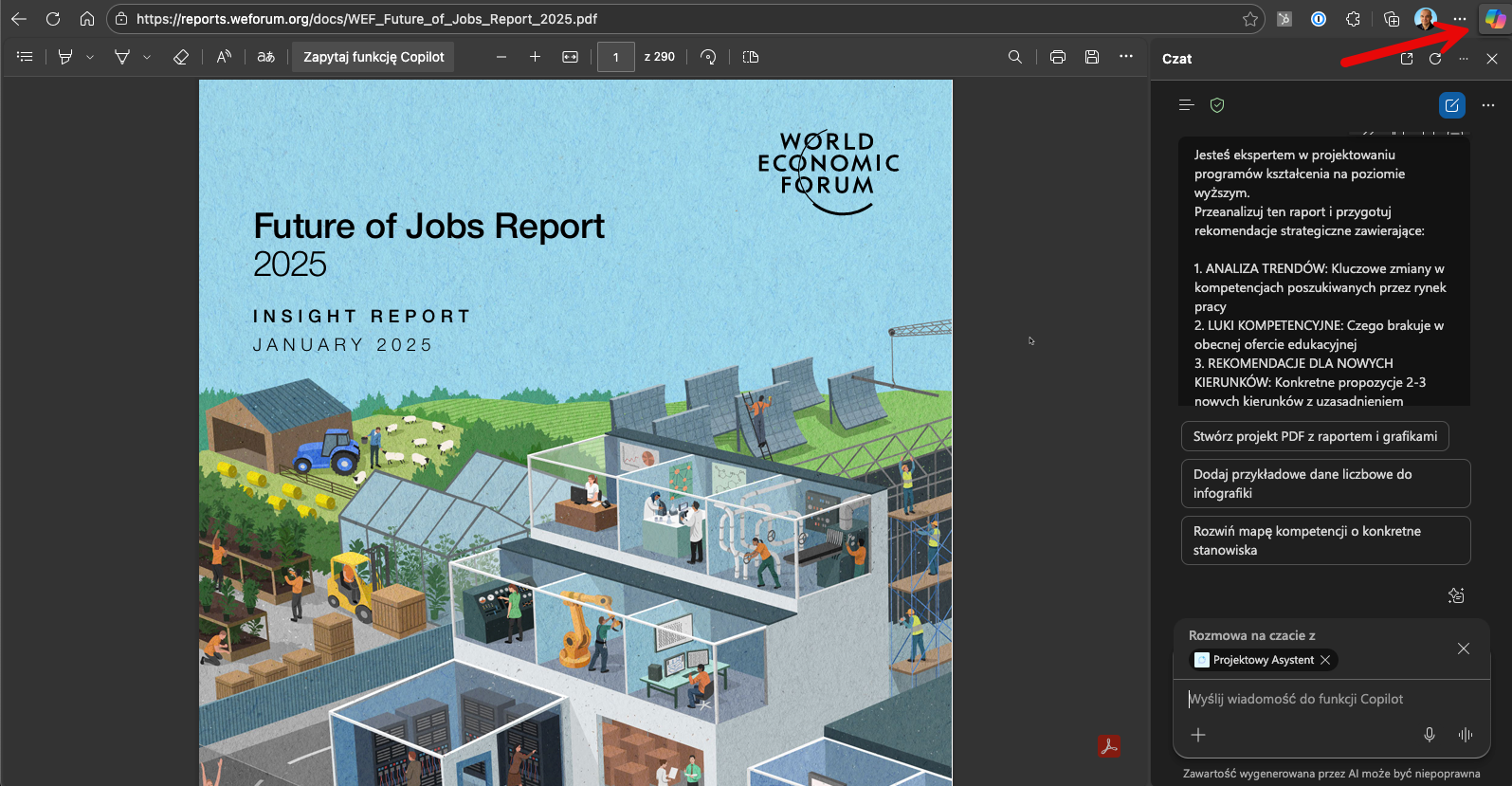 Copilot w Edge analizujący raport